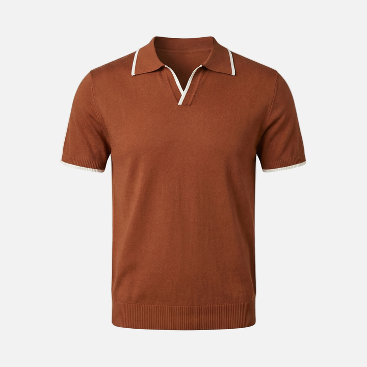 Men's V-Neck Placket Knit Polo Shirt