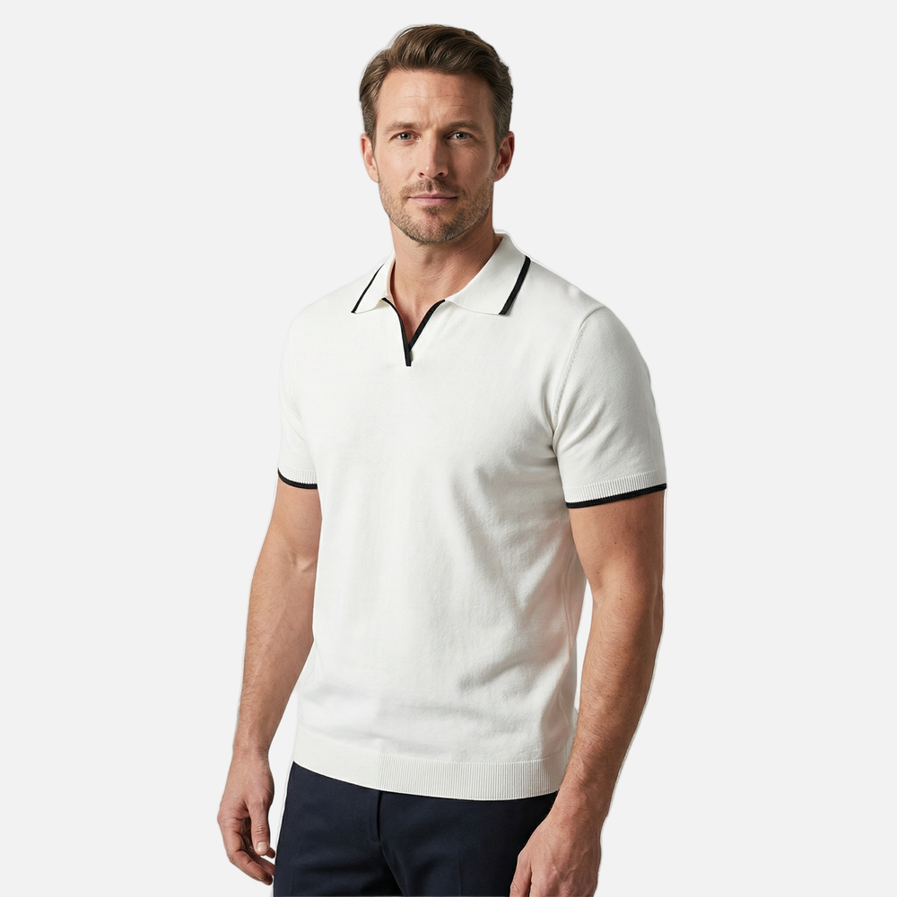 Men's V-Neck Placket Knit Polo Shirt