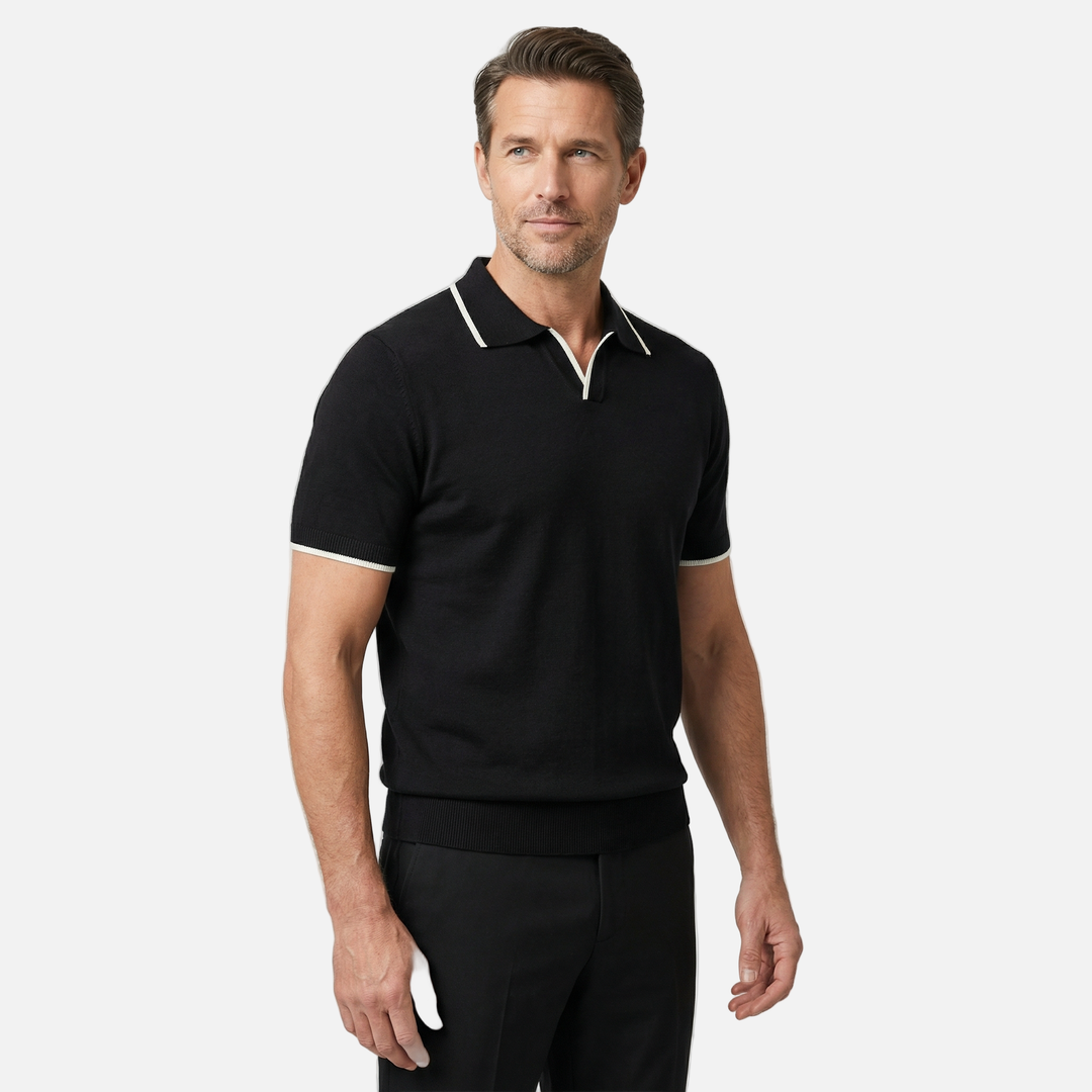 Men's V-Neck Placket Knit Polo Shirt