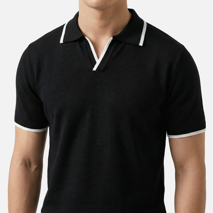 Men's V-Neck Placket Knit Polo Shirt