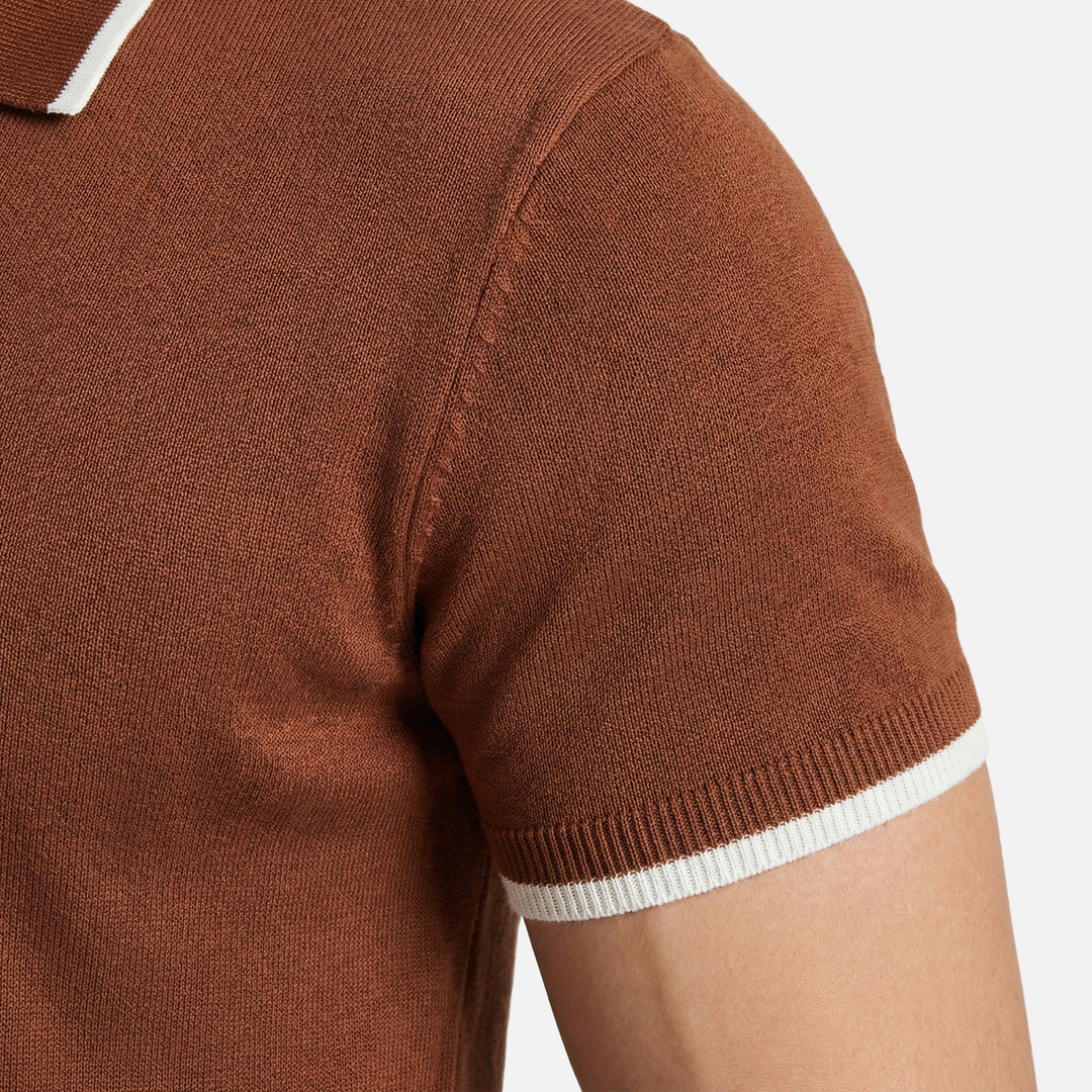 Men's V-Neck Placket Knit Polo Shirt