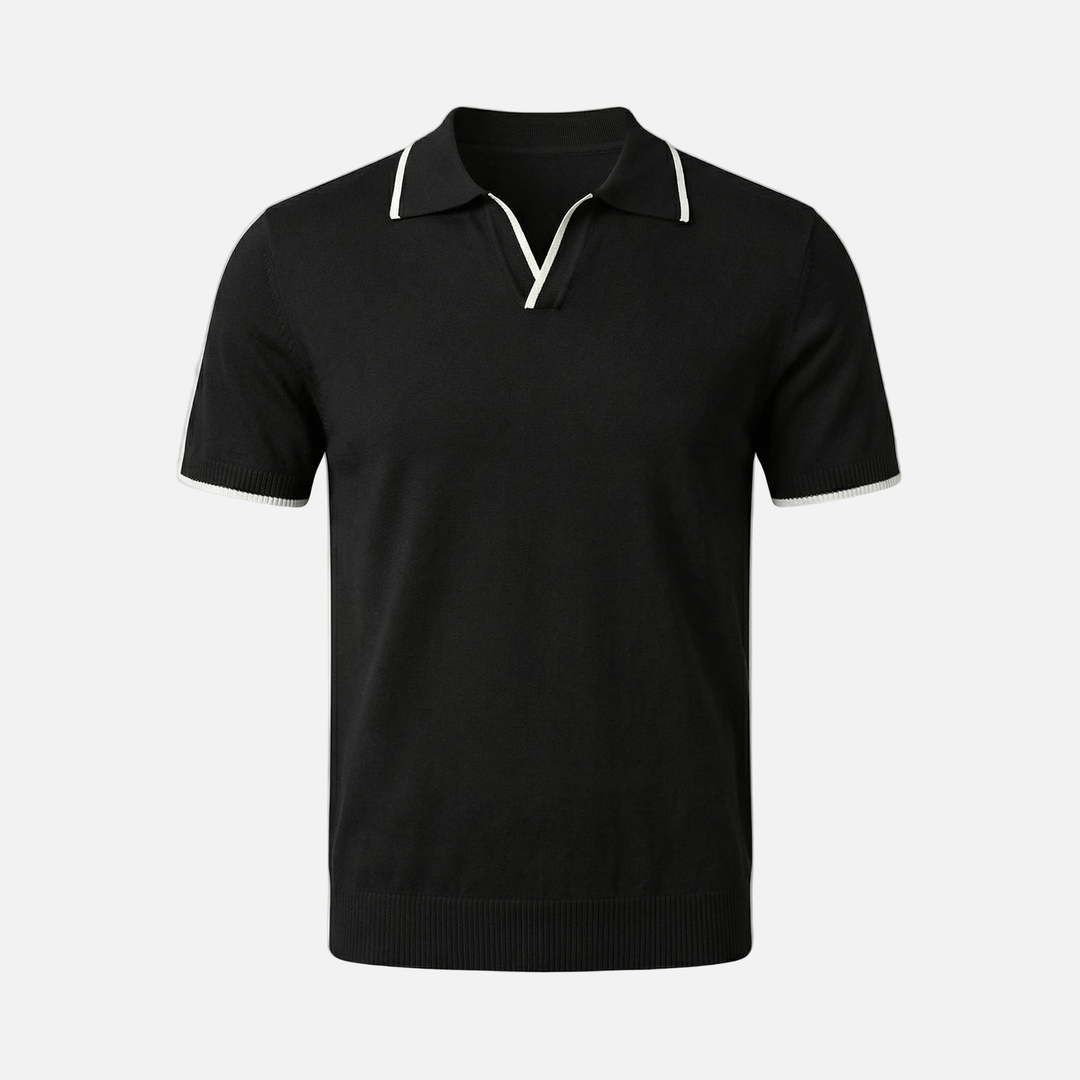 Men's V-Neck Placket Knit Polo Shirt