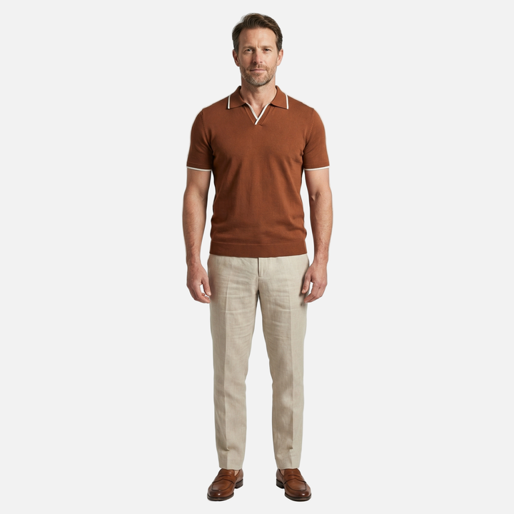 Men's V-Neck Placket Knit Polo Shirt
