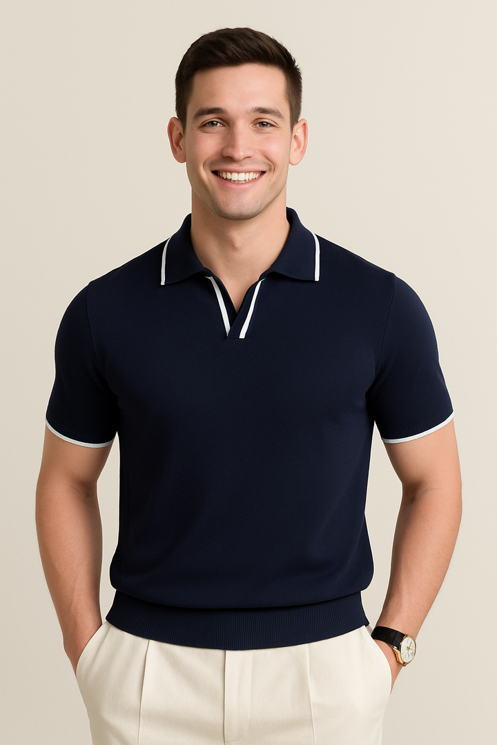 Men's V-Neck Placket Knit Polo Shirt