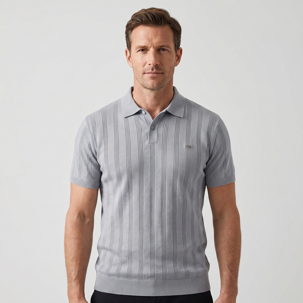 Men's Vertical Texture Knit Polo Shirt