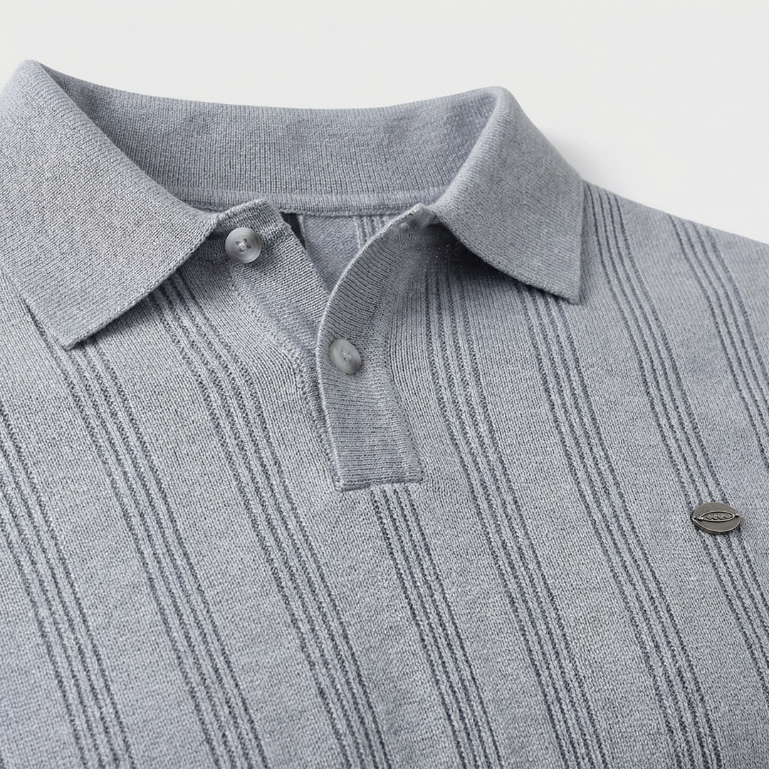 Men's Vertical Texture Knit Polo Shirt