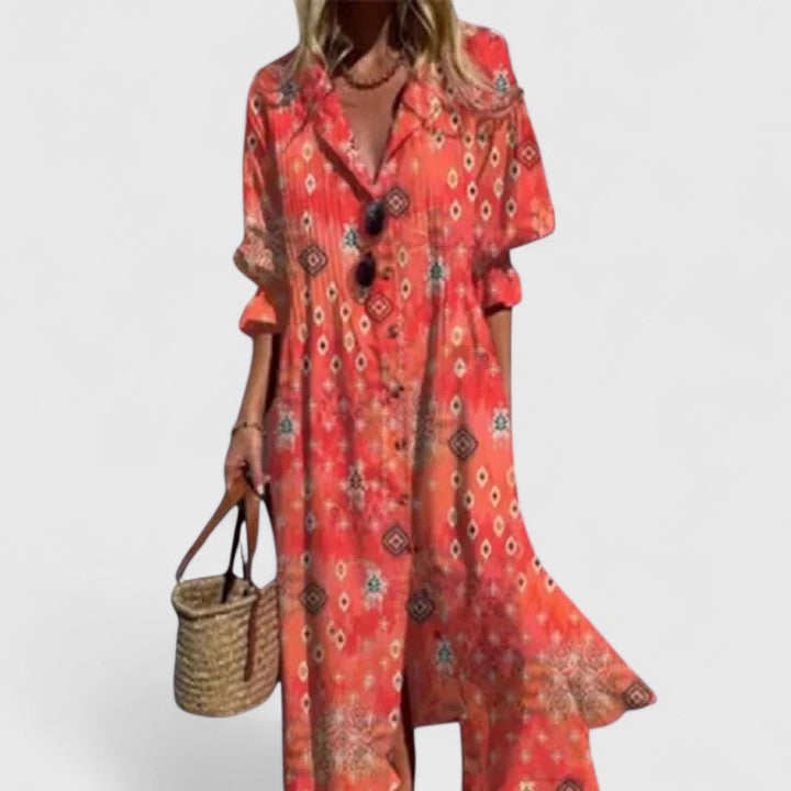 Women's Floral Midi Dress - Loose Fit Comfort