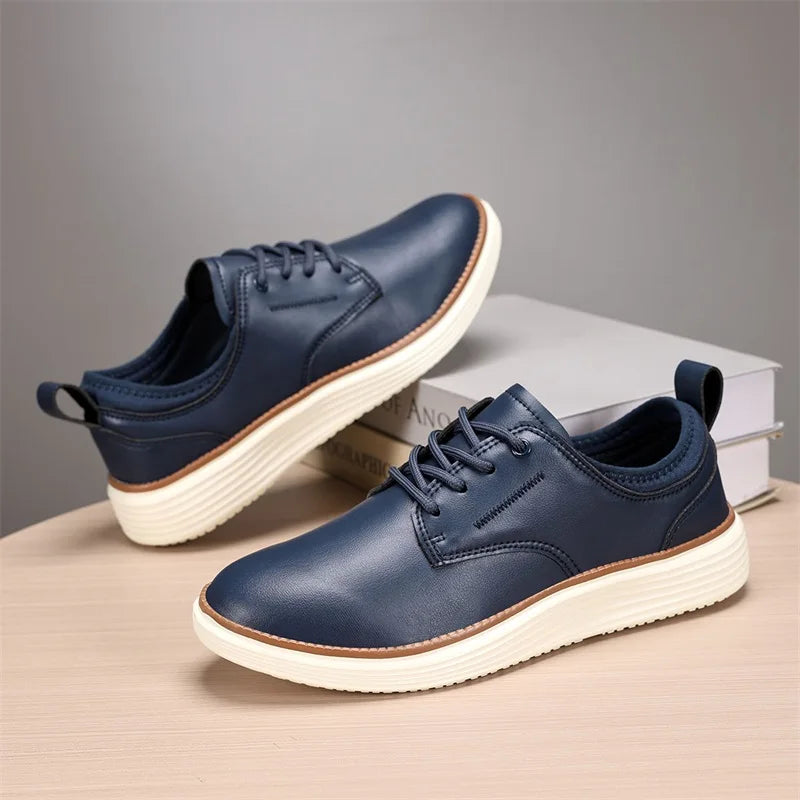 Men's Leather Lace-Up Shoes - Classic Fit Casual