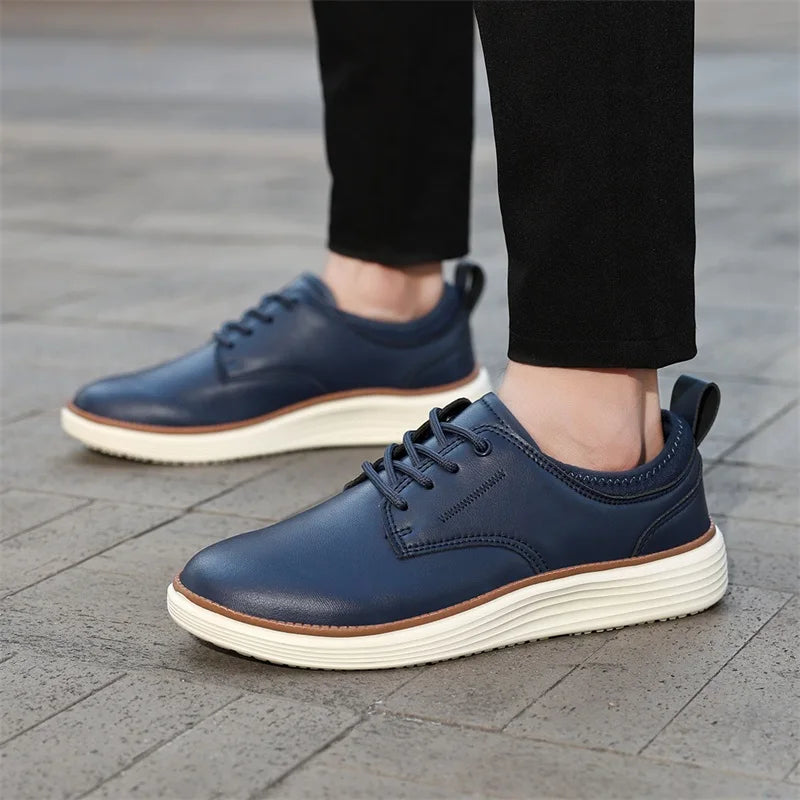 Men's Leather Lace-Up Shoes - Classic Fit Casual