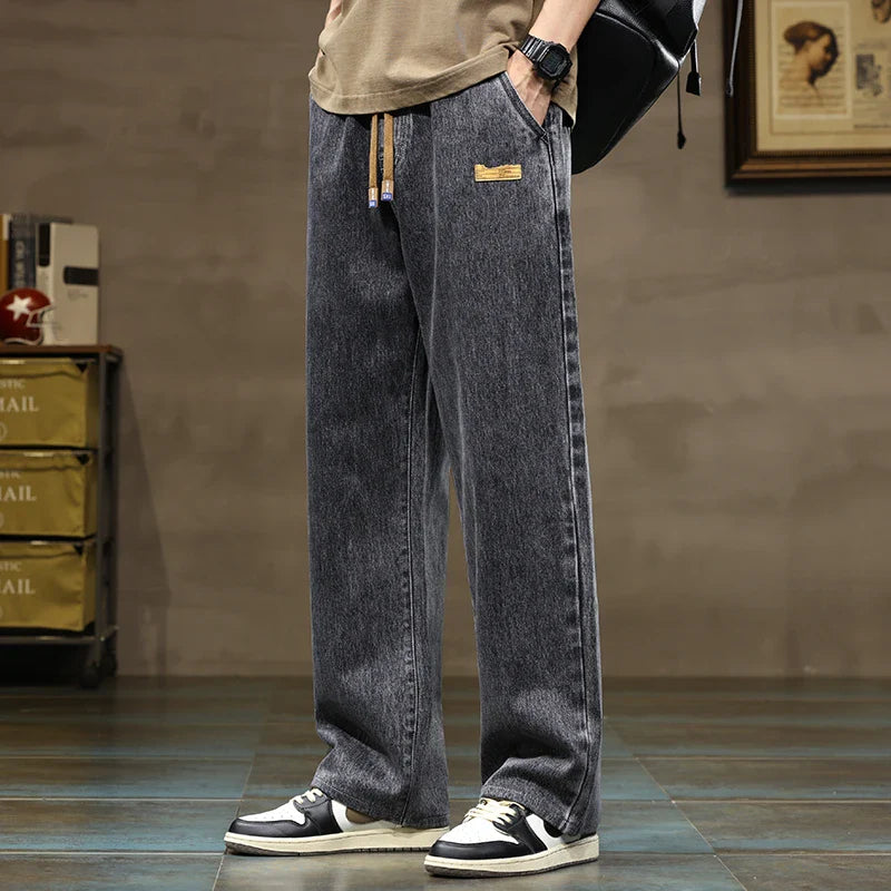 Men's Relaxed Fit Wide-Leg Denim Jeans - Casual Wear