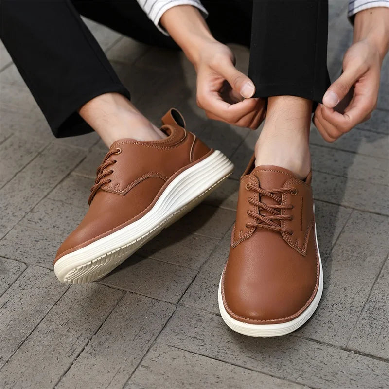 Men's Leather Lace-Up Shoes - Classic Fit Casual