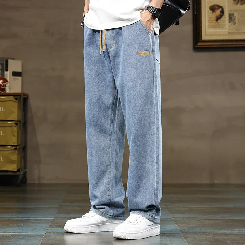 Men's Relaxed Fit Wide-Leg Denim Jeans - Casual Wear