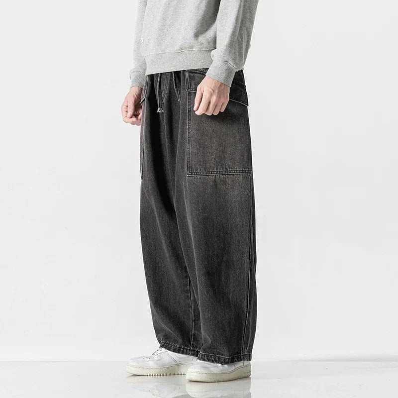 Men's Relaxed Fit Wide-Leg Denim Pants - Casual Everyday Wear