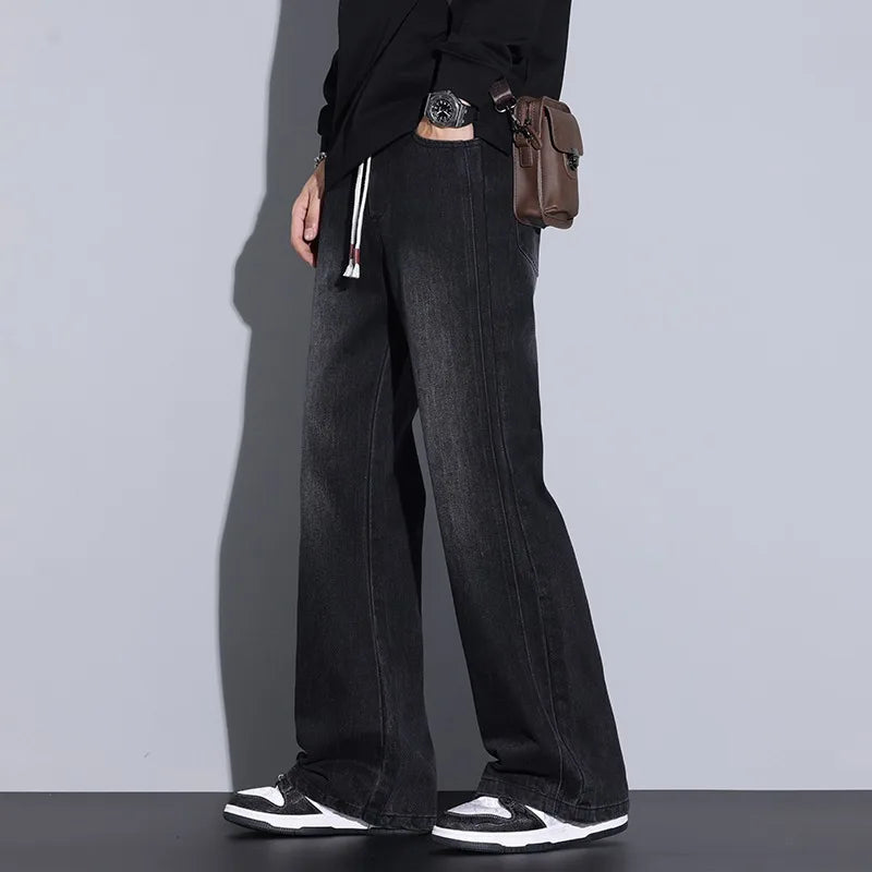 Men's Relaxed Fit Wide-Leg Denim Jeans - Casual Wear