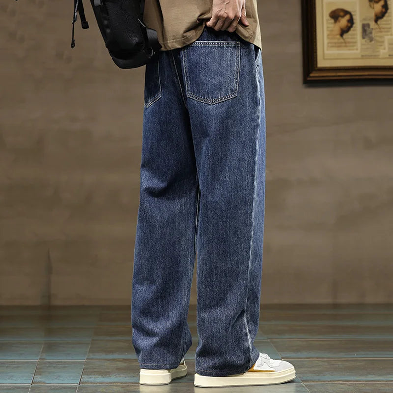 Men's Relaxed Fit Wide-Leg Denim Jeans - Casual Wear