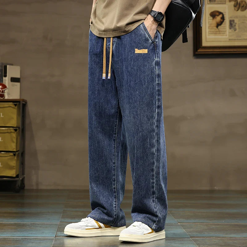 Men's Relaxed Fit Wide-Leg Denim Jeans - Casual Wear