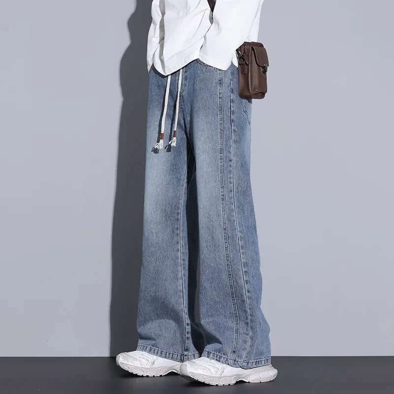 Men's Relaxed Fit Wide-Leg Denim Jeans - Casual Wear
