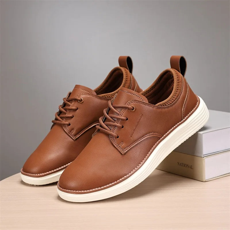 Men's Leather Lace-Up Shoes - Classic Fit Casual