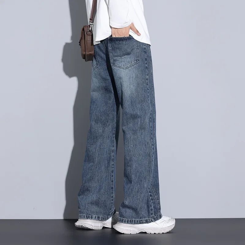 Men's Relaxed Fit Wide-Leg Denim Jeans - Casual Wear