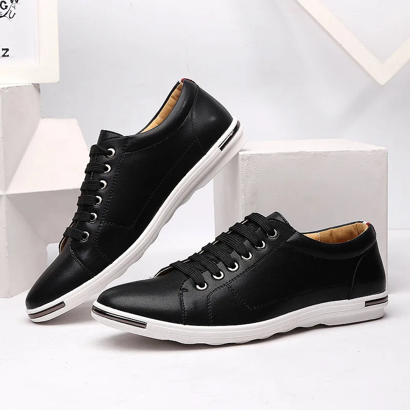 Men's Leather Low-Top Sneakers - Casual Everyday Wear