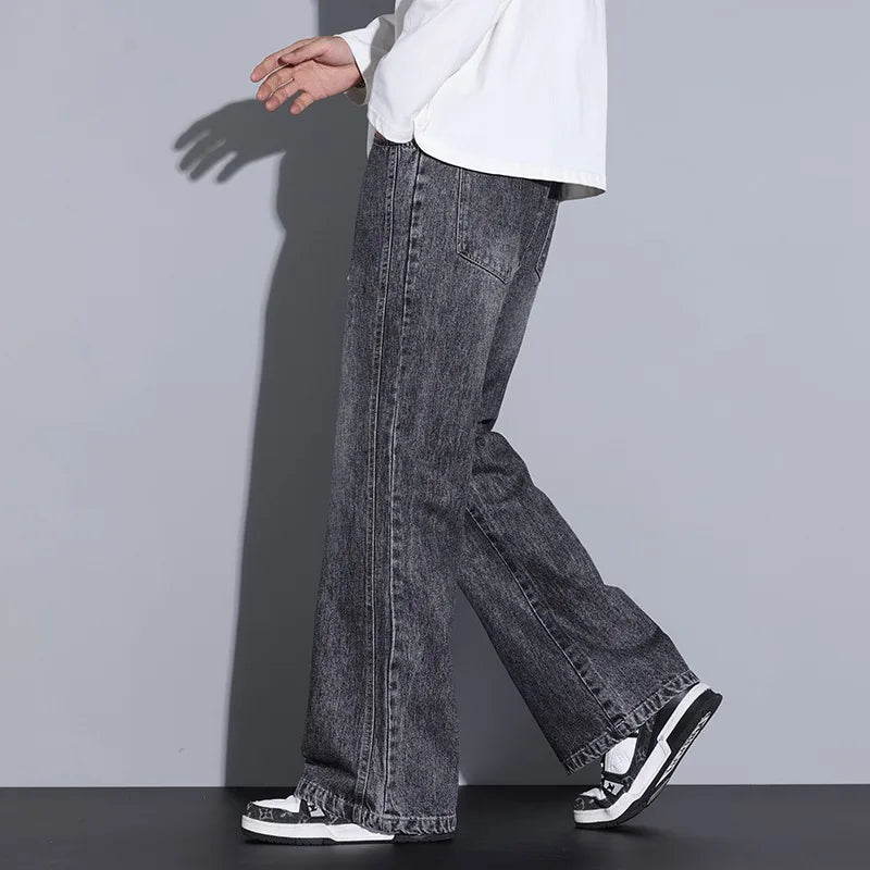 Men's Relaxed Fit Wide-Leg Denim Jeans - Casual Wear
