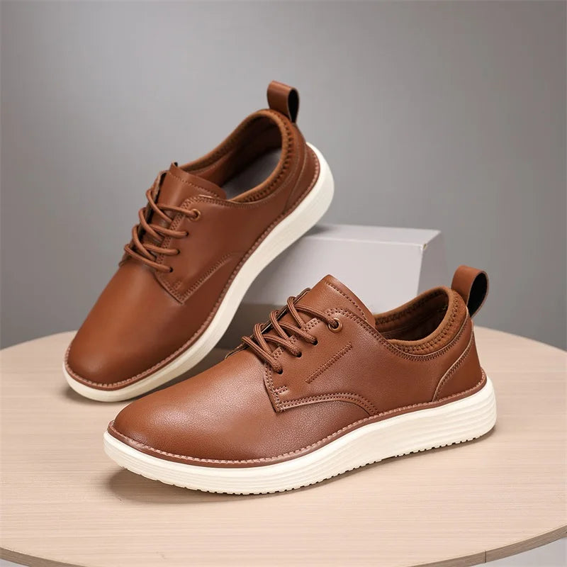 Men's Leather Lace-Up Shoes - Classic Fit Casual