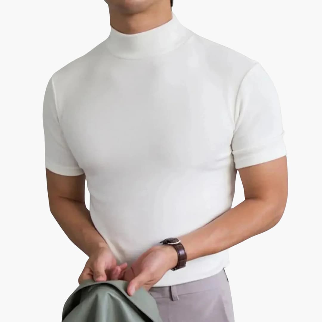 Men's Mock Neck Cotton T-Shirt - Relaxed Fit