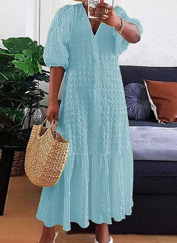 Women's Casual Maxi Dress - V-Neck Relaxed Fit