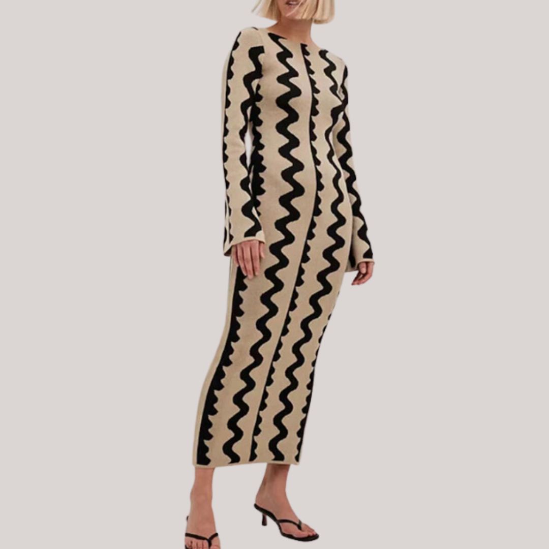 Women's Casual Zigzag Print Maxi Dress - Comfortable Fit