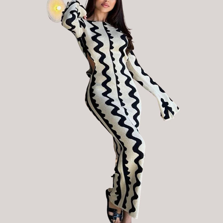 Women's Casual Zigzag Print Maxi Dress - Comfortable Fit