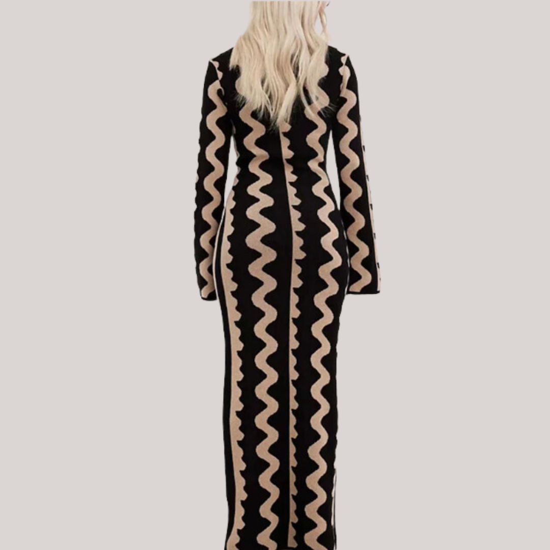 Women's Casual Zigzag Print Maxi Dress - Comfortable Fit