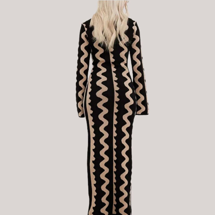 Women's Casual Zigzag Print Maxi Dress - Comfortable Fit