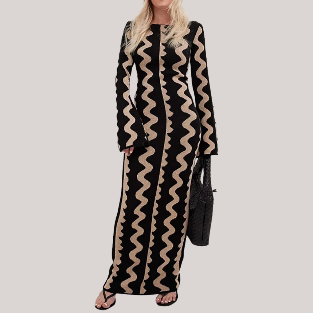 Women's Casual Zigzag Print Maxi Dress - Comfortable Fit