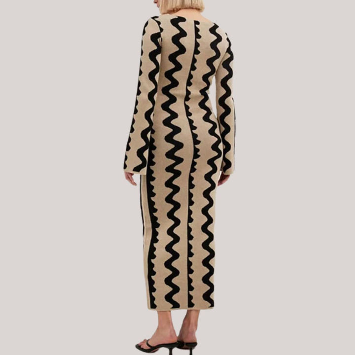 Women's Casual Zigzag Print Maxi Dress - Comfortable Fit