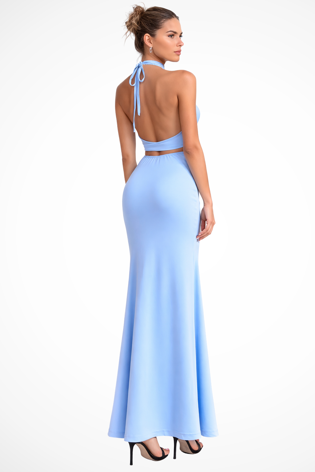 Women's Draped Halter Neck Chiffon Maxi Dress - Summer Beach