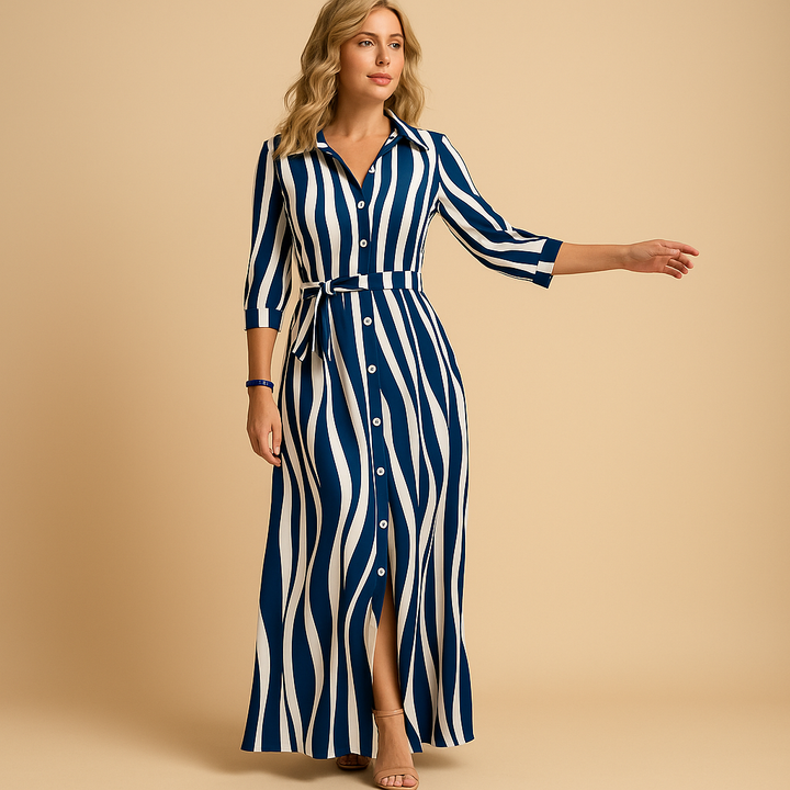 Women's Elegant Striped Cotton Maxi Dress - Summer Casual