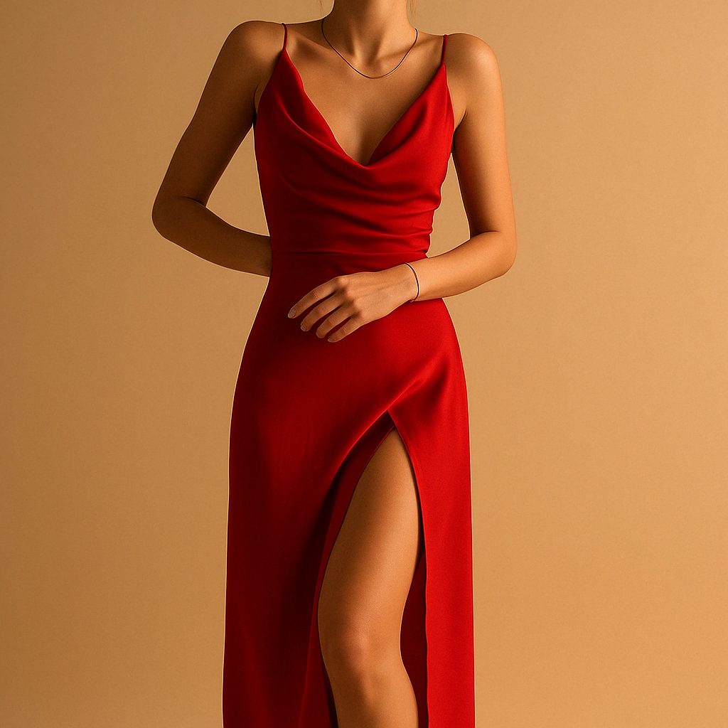 Women's Elegant V-neck Satin Maxi Dress - Summer Evening