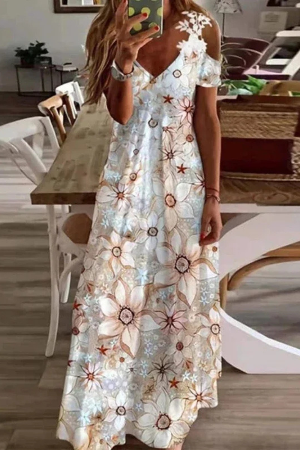 Women's Floral Chiffon Maxi Dress - Summer Beach