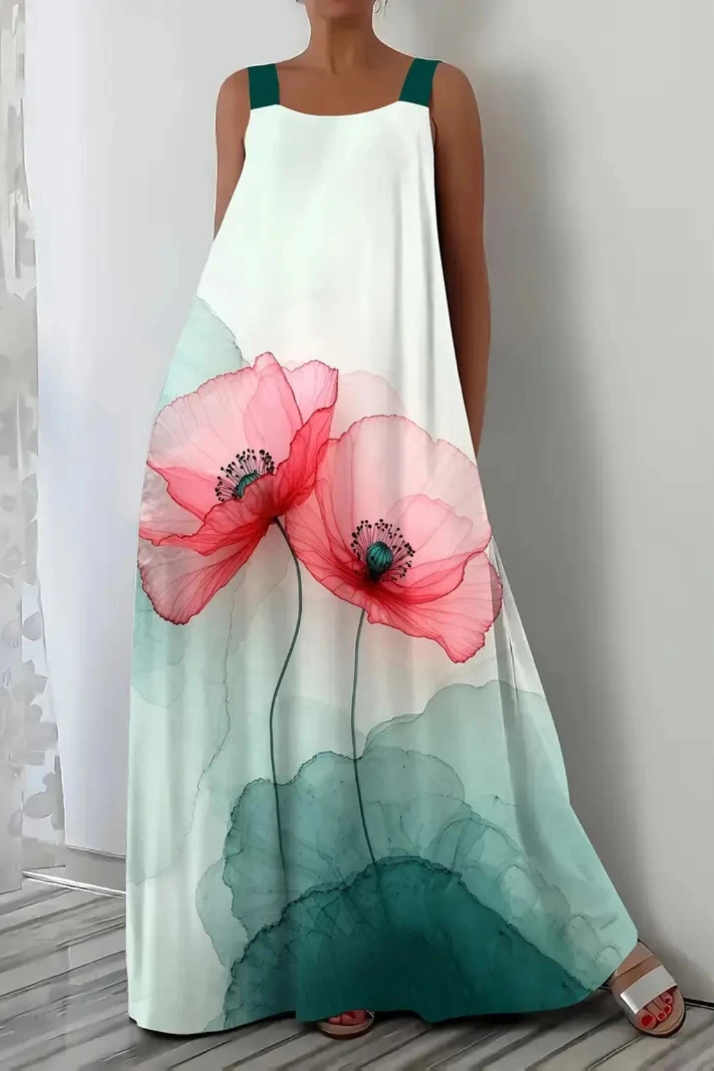 Women's Floral Chiffon Maxi Dress - Summer Beach