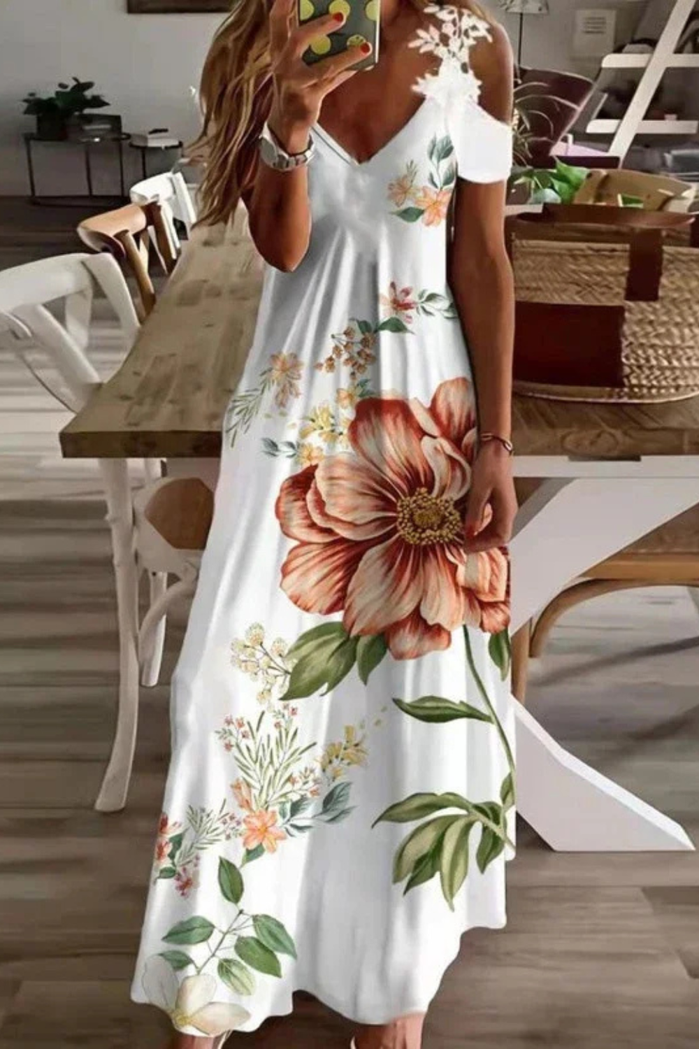 Women's Floral Chiffon Maxi Dress - Summer Beach