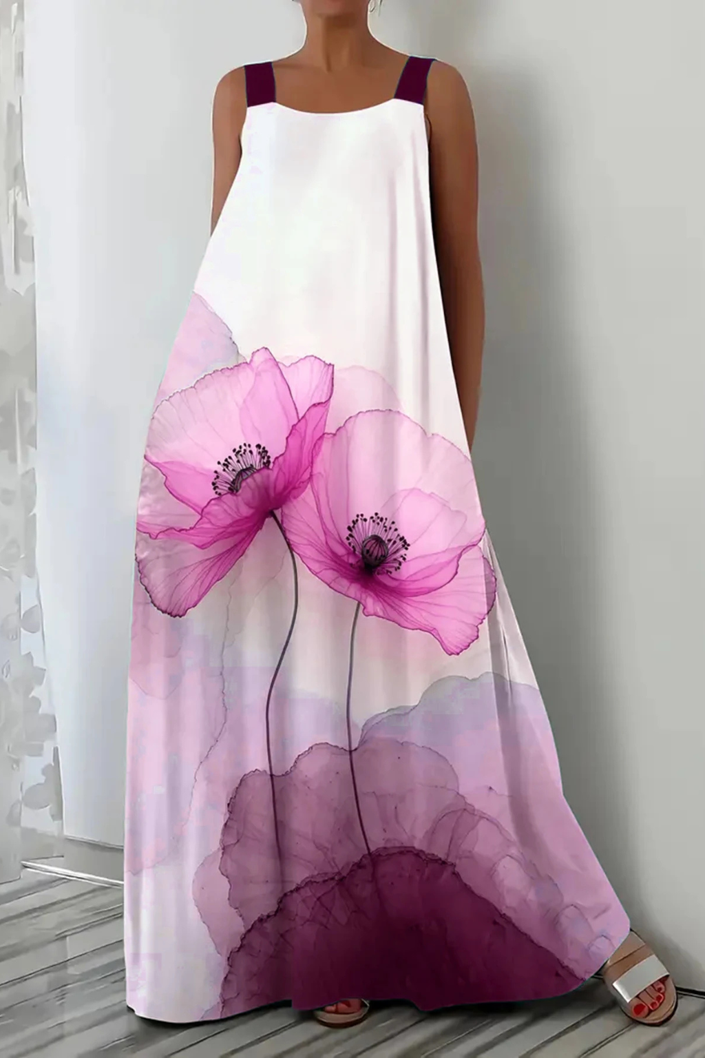 Women's Floral Chiffon Maxi Dress - Summer Beach