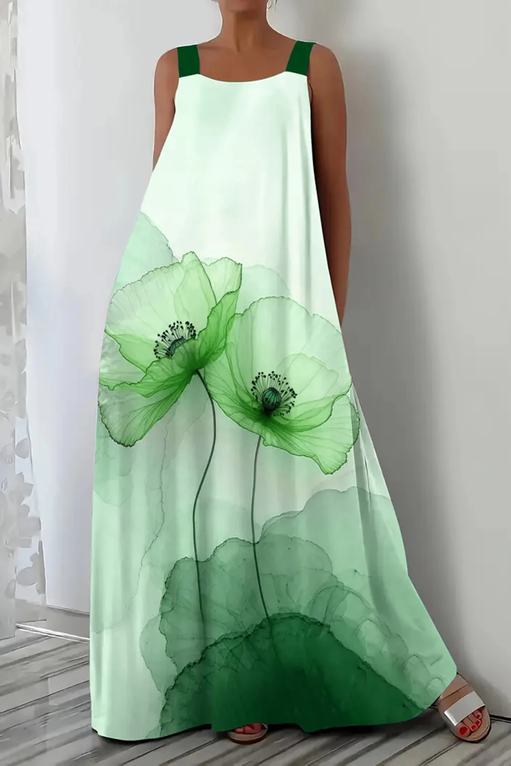Women's Floral Chiffon Maxi Dress - Summer Beach