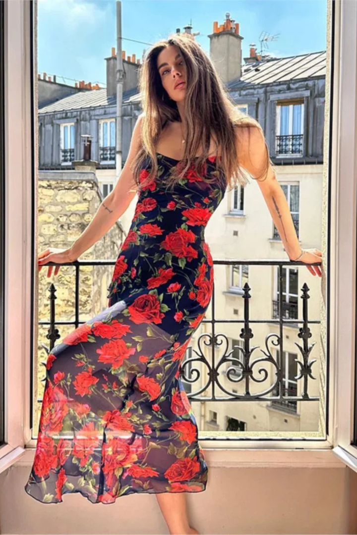 Women's Floral Chiffon Maxi Dress - Summer Wedding Guest