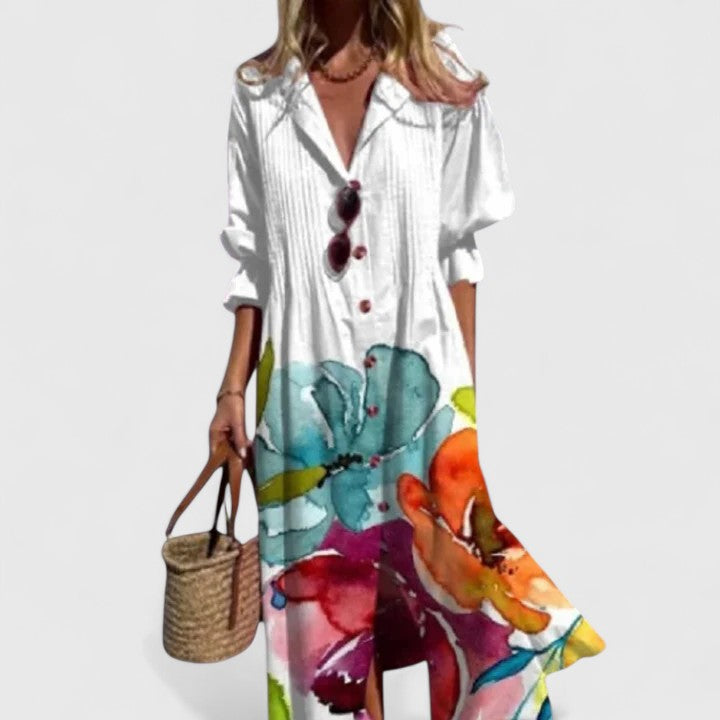 Women's Floral Midi Dress - Loose Fit Comfort