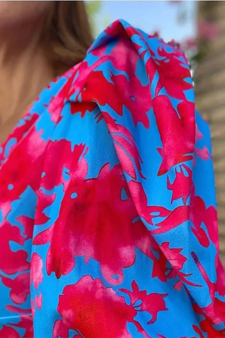 Women's Floral Puff Sleeve Cotton Midi Dress - Summer Occasion