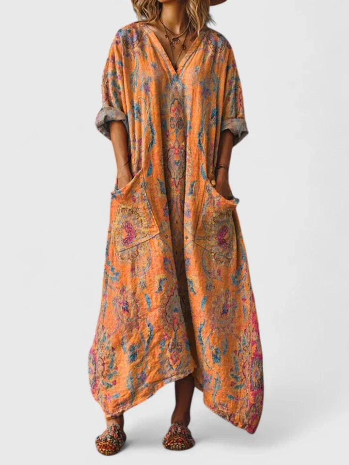 Women's Flowing Maxi Dress - Casual with Pockets
