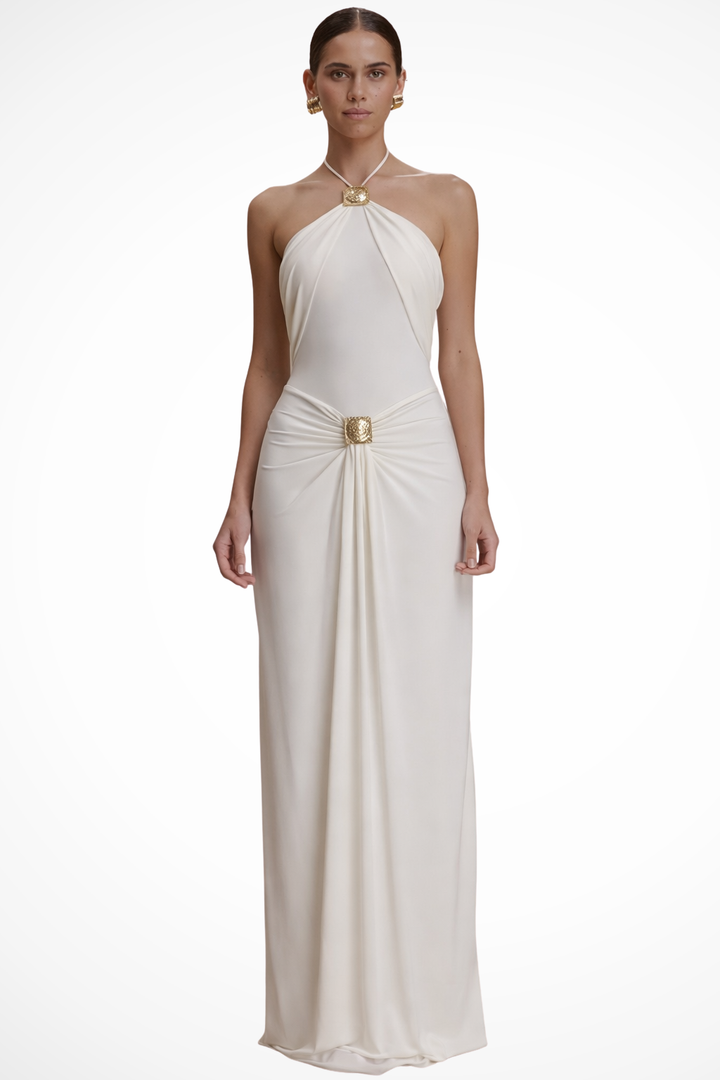 Women's Halter Neck Backless Chiffon Maxi Dress - Summer Wedding Guest