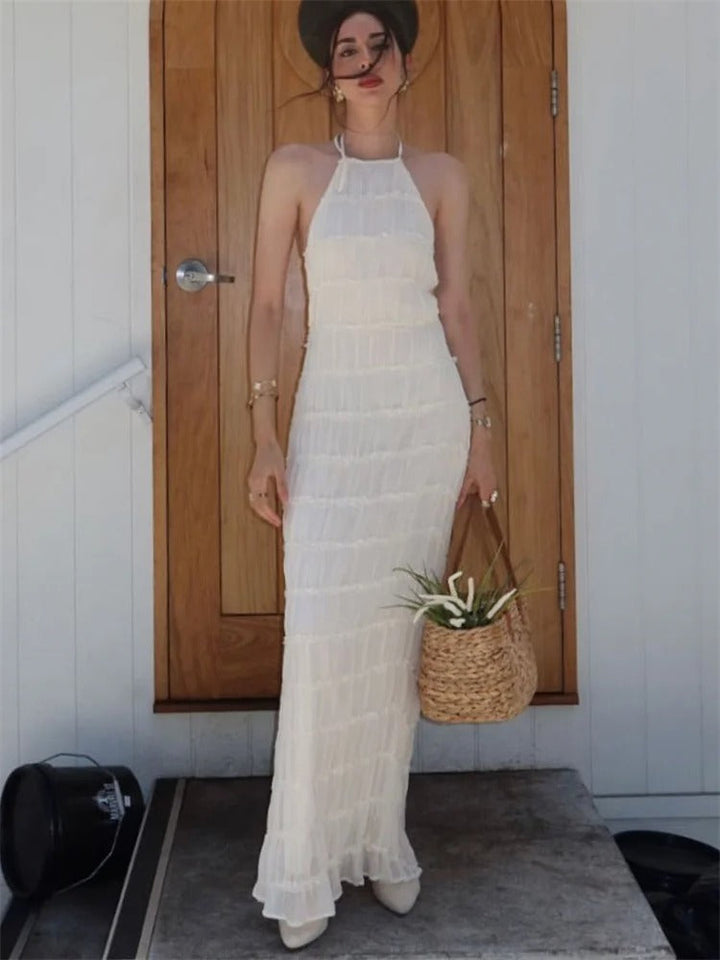 Women's Halter Neck Chiffon Maxi Dress - Summer Evening