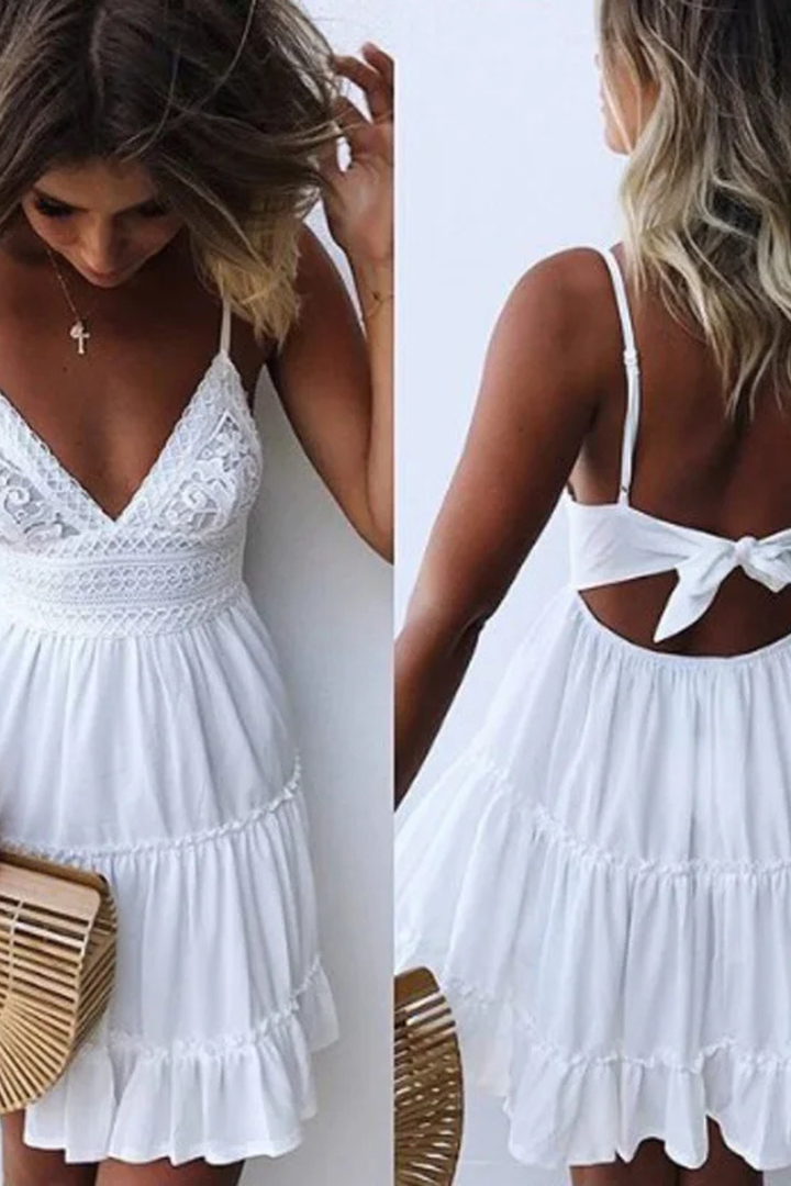 Women's Lace White Midi Dress - Summer Occasion