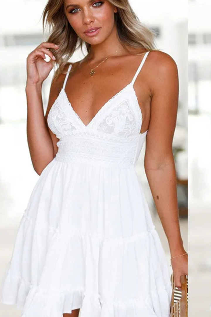 Women's Lace White Midi Dress - Summer Occasion